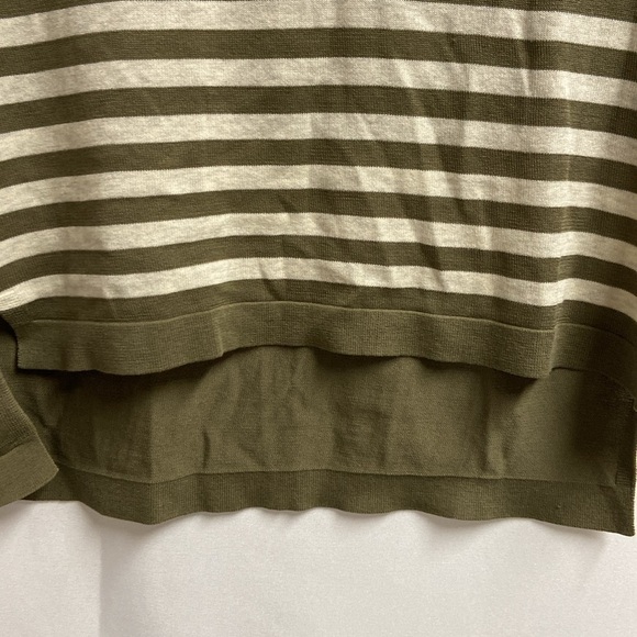 AUTUMN CASHMERE Striped Hi Low V-Neck Tee Army Green/Cream Size XS NWT - Picture 3 of 5